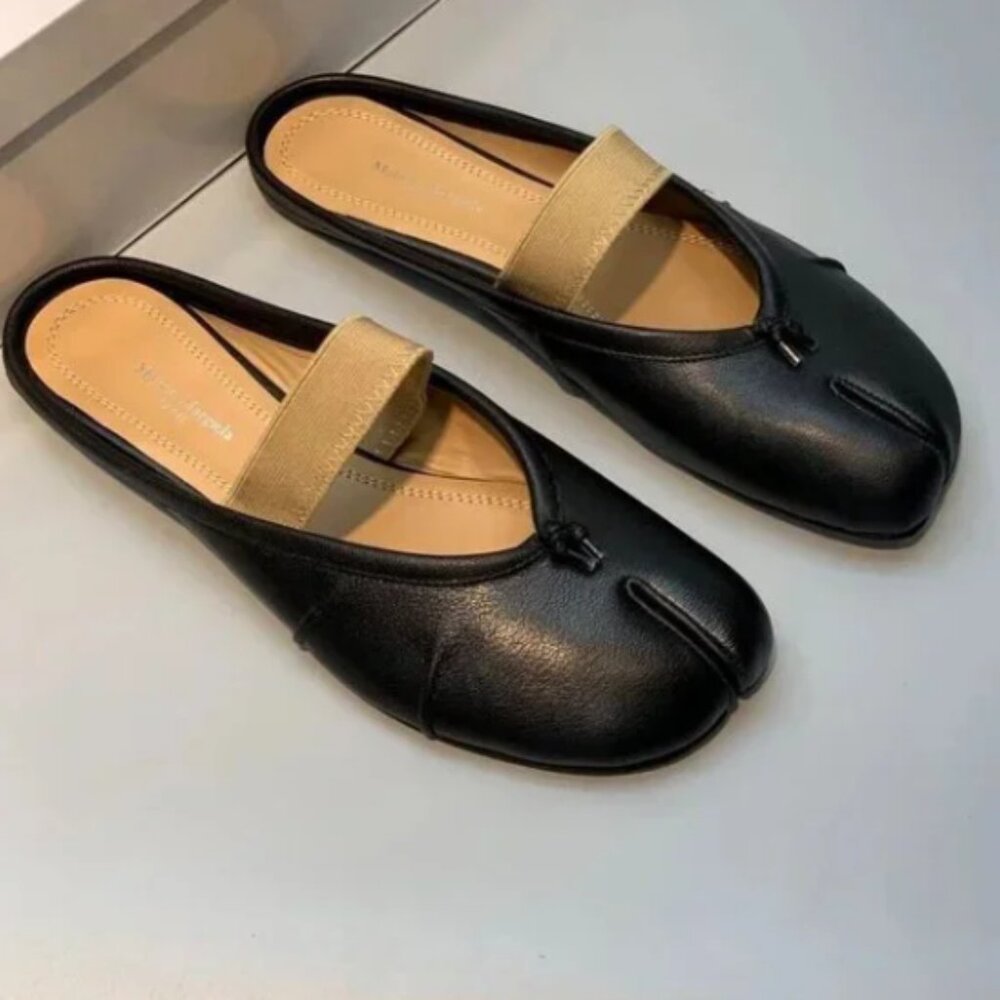 Maison Margiela Tabi Ballet Flats Black Size 38 US8 w/ Elastic Band Japan